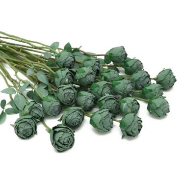 Imagem de DuHouse 24 peças de rosas artificiais vintage falsas mini flores de rosa de seda com haste longa para buquês faça-você-mesmo, centro de mesa, festa de casa e decoração de cozinha (verde)
