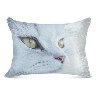 Imagem de Linda fronha decorativa branca de gato com zíper para o corpo fronha padrão Queen King fronha colorida grande para cama, tamanho Queen, 50,8 cm x 76,2 cm