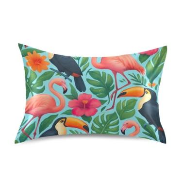 Imagem de King Queen Capas de travesseiro padrão flamingos rosa plantas tucano fronhas de cetim floral arte fofa resfriamento extra macio roupa de cama king size 101,6 cm x 50,8 cm