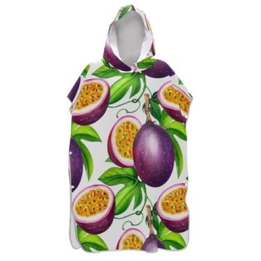 Imagem de TSENQUE Roupão de mudança de poncho de surfe de folhas verdes de maracujá para Adul Plus Size masculino poncho com capuz toalha de natação
