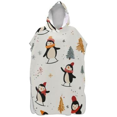 Imagem de Joisal Poncho de surf para adultos trocador de roupa de praia com capuz toalha floral absorvente masculino poncho com capuz pinguim fofo bege
