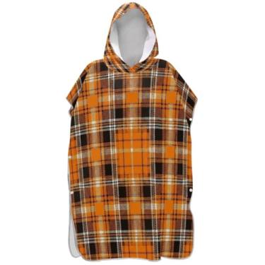 Imagem de Joisal Roupão para adultos, poncho de surfe, com capuz, toalha de natação, ponchos para adultos, para mulheres, clássico, preto, xadrez, laranja, branco