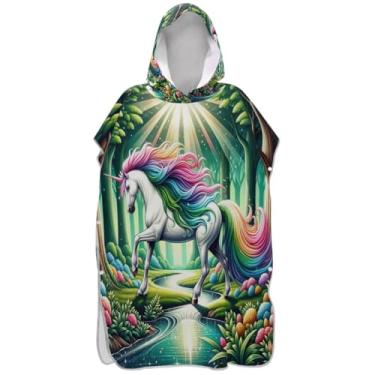 Imagem de Joisal Poncho de surfe trocador de roupão para banho de praia Adul toalhas com capuz leve unicórnio mágico unissex poncho adulto com capuz