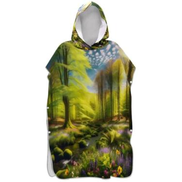 Imagem de Joisal Poncho de surfe verde floresta trocador adulto plus size unissex poncho adulto com capuz impressão toalha de praia