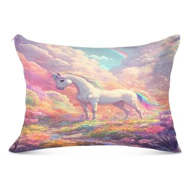 Imagem de Capas de travesseiro coloridas de unicórnio rosa king size 50,8 x 76,2 cm capa de travesseiro corporal super macia e aconchegante com zíper para outono e inverno