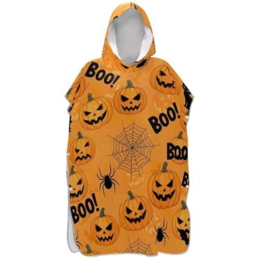 Imagem de Joisal Abóboras de Halloween Poncho de surfe laranja roupão para adultos plus size masculino poncho com capuz toalha de banho com capuz de praia