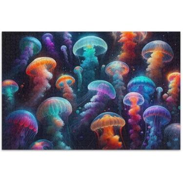 Imagem de Quebra-cabeça de água-viva neon colorido para adultos, 1000 peças, brinquedo de arte, família, presentes para jogo de elefante branco, 75 x 40 cm