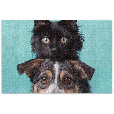 Imagem de Quebra-cabeça com estampa de gato e cachorro, 500 peças para adultos, família, amantes, presentes, quebra-cabeças rígidos para adultos, decoração de arte
