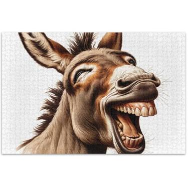 Imagem de Quebra-cabeça engraçado burro sorrindo quebra-cabeça 500 peças adultos pintura animal arte quebra-cabeça duro elefante branco presentes engraçado, 51 x 35 centímetros