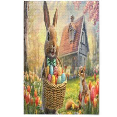 Imagem de Quebra-cabeça de 500 peças para adultos primavera coelho ovos coloridos jardim família elefantes brancos presentes paisagem quebra-cabeça animal floral arte, 500 peças, 52 cm x 37,8 cm