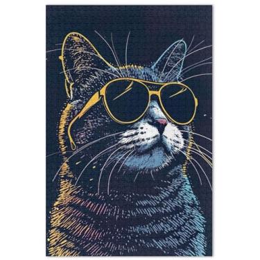 Imagem de Quebra-cabeça preto engraçado gato fofo 500 peças para adultos presentes quebra-cabeças rígidos para adultos arte colorida