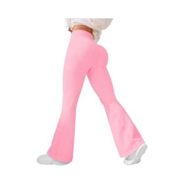 Imagem de Calças Flare Sem Costura De Cintura Alta Para Mulheres, Elásticas, Com