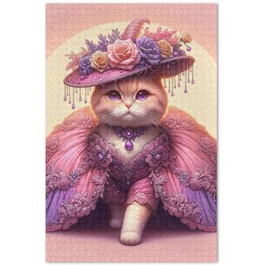 Imagem de Quebra-cabeça engraçado gato rosa adultos 500 peças quebra-cabeça brinquedo arte duros elefante branco presentes engraçados, 50 x 35 centímetros