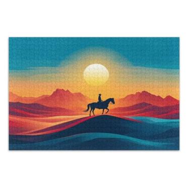 Imagem de Quebra-cabeças de cavalo pôr do sol deserto adulto com letras nas costas 500 peças