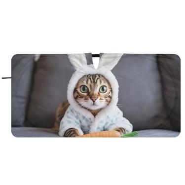Imagem de Guarda-sol fofo coelho gato Páscoa carro para-brisa guarda-chuva engraçado dobrável caminhão automotivo para-brisa guarda-sol, 76,2 cm x 149,9 cm