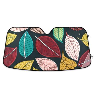 Imagem de Protetor solar verde escuro de folhas coloridas para para-brisa de carro universal retrátil para para-brisa dianteiro impressão animal M, 139,7 cm x 70,1 cm