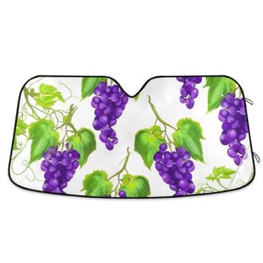 Imagem de Guarda-sol com folhas verdes roxas uvas para para-brisa de carro dobrável para-brisa frontal impressão animal automotivo retrátil S, 134,6 cm x 59,7 cm