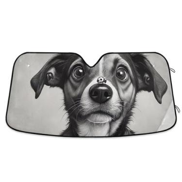 Imagem de Personalizado Caprichoso Preto Cinza Cachorro Ladybug Car Sun Shade Para-brisa Universal Dobrável Acessórios de Carro Cortinas de Janela Para-brisa Frontal M, 139.7 cm x 70.1 cm