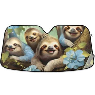 Imagem de Toldo floral de preguiças sorridentes fofas para para-brisas de carro personalizado retrátil sombra de carro para-brisa frontal impressão animal automotivo P, 134,6 cm x 59,7 cm