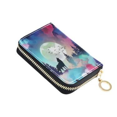 Imagem de Carteira feminina colorida de couro com porta-cartões com bloqueio de RFID com zíper e bolsa para moedas