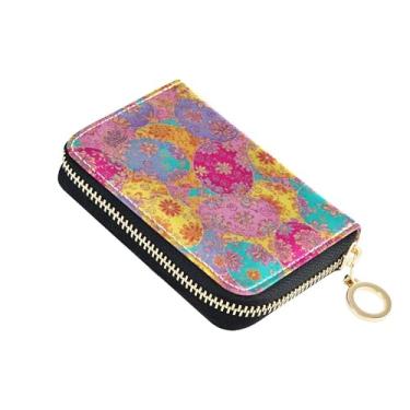 Imagem de Carteira feminina pequena com porta-cartão de crédito com bloqueio de RFID, bolsa de moedas de couro com zíper colorido desenho animado ovos de Páscoa floral