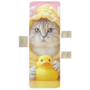 Imagem de Engraçado gato pato espreguiçadeira capas de cadeira de praia toalhas capas de cadeira de praia com bolsos espreguiçadeira ao ar livre 215,9 cm x 76,2 cm