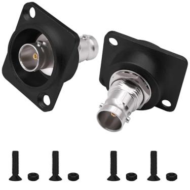 Imagem de CybNemo Conector de montagem em painel BNC tipo D fêmea para fêmea adaptador coaxial extensão de anteparo conector de painel de acoplador BNC para sistemas de comunicação e vigilância (preto)