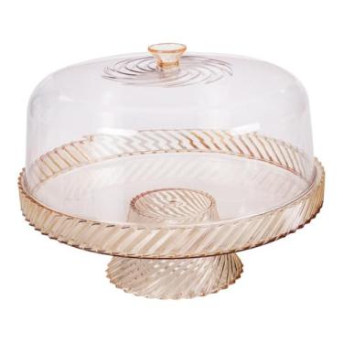 Imagem de Suporte para bolos com base, tabuleiro giratório em plástico para snacks, amarelo