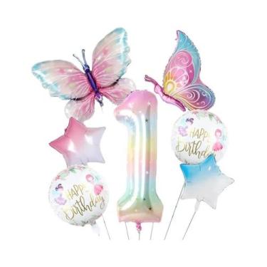 Imagem de Conjunto De Balões Borboleta Coloridos Em Gradiente 7pcs 40 Polegadas 
