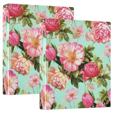 Imagem de Fichários verdes de flores rosa vintage personalizadas, 3 cm, 3 anéis, 200 folhas, anel redondo, fichário de escritório, 31,5 x 27 x 6 cm, pacote com 2