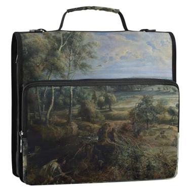 Imagem de Organizador de fichário grande com zíper, 3 argolas, Rubens Chateau Het Steen Hunter, pasta de armazenamento com alça escolar e alça de ombro