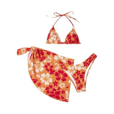 Imagem de Conjunto de três peças de biquíni com saia de maiô sexy europeu e amer