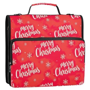 Imagem de Bolsa organizadora de fichário com zíper vermelho para presente de Natal, pasta de portfólio de 3 anéis D com alça de ombro, bolsa de armazenamento de documentos com vários bolsos para escola e