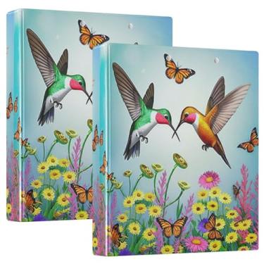 Imagem de Beija-flores borboletas voo 3 fichários 1,5 polegada comporta 200 folhas pastas modernas portfólio anel redondo fichário de escritório, 31,5 x 27 x 6 cm, pacote com 2