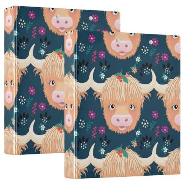 Imagem de Fichários de 3 anéis florais com rostos de vaca fofos personalizados, 3 argolas, 200 folhas, portfólio, pastas, impressão, anel redondo, fichário de escritório, 31,5 x 27 x 6 cm, 1 pacote