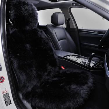 Imagem de FLMAIPU Capa de assento de carro de pele de carneiro sintética - almofada de assento de carro macia e felpuda para automotivo universal serve na maioria dos carros, SUV, caminhões, minivan, mulheres