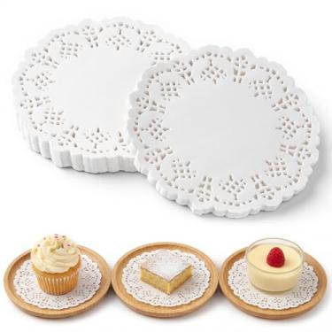 Imagem de 300 peças de guardanapos de papel, bandejas redondas de sobremesa de renda de 9,5 cm branco descartável, jogo americano de papel para bolos, sobremesas, artesanato e decorações de mesa