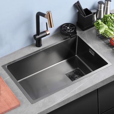 Imagem de Conjunto de pia doméstica, pia de aço inoxidável 304, pia integrada com torneira removível, pia de cozinha de tigela única, pia de estação de trabalho (78 * 43 * 22 cm)