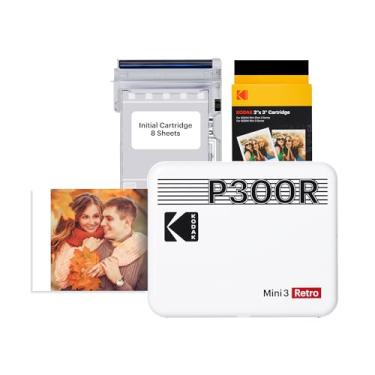 Imagem de KODAK Impressora fotográfica portátil Mini 3 Retro 4PASS (7,6 x 7,6 cm), inicial 8 folhas + pacote de 60 folhas, branca