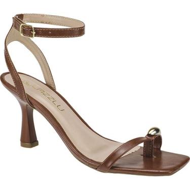 Imagem de Sandália Feminina Salto Médio Fino Festa Bico Quadrado Cor:CarameloTam