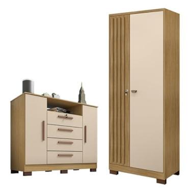 Imagem de Comôda Madri com Armário Multiuso Versátile Carvalho Americano Off White - Incorplac