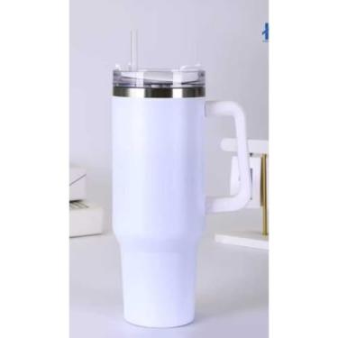 Imagem de Garrafa Térmica Inox 1200ml Aço Inoxidável - Portátil, Isolante, para Academia, Escritório e Viagens, com Tampa e Canudo(BRANCO)