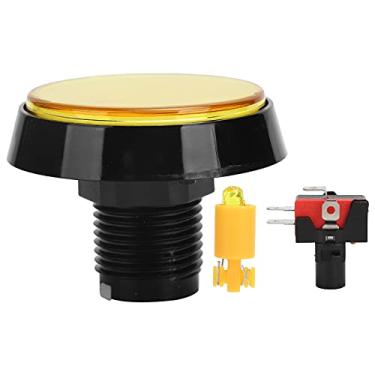 Imagem de POCREATION 60mm Grande Redondo Plano LED Light Push Console de Jogo Com Suporte Giratório para Máquina de Guindaste de Jogo (Amarelo+LED+interruptor de três pernas)