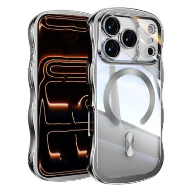 Imagem de SFDSUH Capa transparente de luxo com revestimento eletrolítico e efeito de onda grande para iPhone 16, compatível com carregamento sem fio (para iPhone 16/prata)