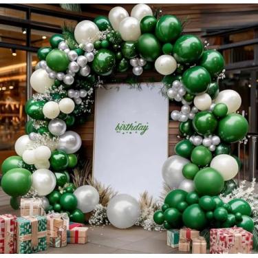 Imagem de Guirlanda de balão de areia branca e verde empoeirada com enchimento duplo, verde sálvia, branco, kit de arco de balão de látex verde-oliva bege para chá de bebê, aniversário, floresta, casamento