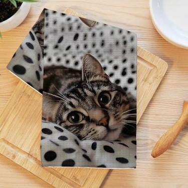 Imagem de Toalhas de cozinha de gato fofo, pano de prato de microfibra absorvente decorativo de gatinho caprichoso, toalhas de mão macias de waffle para decoração de casa de banho, presentes para amantes de