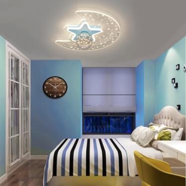Imagem de Luminária de teto infantil LED dimerizável para quarto de meninos e meninas, moderna e decorativa, com estrelas e lua, para sala de jantar e sala de estar, com controle remoto, temperatura d