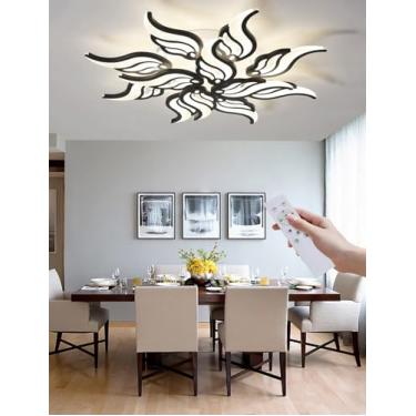 Imagem de Luminária de teto LED moderna, dimerizável, com design em formato de flor, em acrílico, com controle remoto, ideal para sala de estar, sala de jantar, quarto, cozinha, quarto infantil e escr