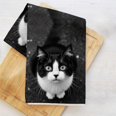 Imagem de Toalhas de cozinha minimalistas para gatos, toalha de prato decorativa de microfibra absorvente, toalhas de mão de waffle para cozinha, casa, banheiro, presentes para amantes de gatos