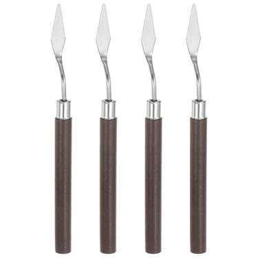 Imagem de Generic 4 facas de paleta nº 7 de aço inoxidável de 10 mm de largura, espátula pontiaguda, faca de palete de pintura com cabo de madeira para espalhamento de mistura de tela acrílica a óleo, vermelho